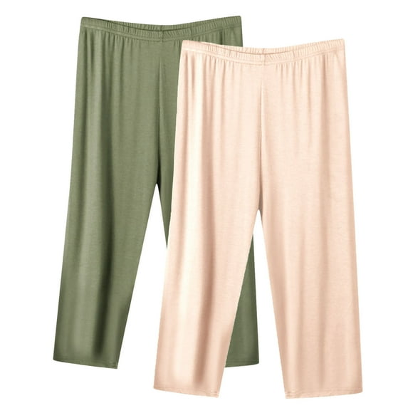 YABCSAZ 2 Pack Women's Pajamas Pants Casual Loose Wide Leg Sleep Pants Ultra-Soft Comfy Pajama Lounge Pants Sleepwear Plus Size Solid Color Stretch Pjs 2 Pack