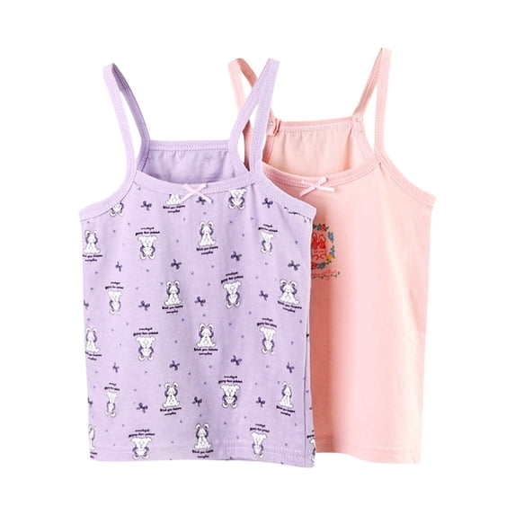 YABCSAZ 2 Packs Girls Tank Tops Summer Casual Cami Tops Sleeveless Camisoles Flower Print Plaid Backless Tank Tops Stretch Undershirts Soft Comfort Dance Cami Tops Size 5 Years