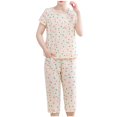 thumbnail image 1 of YABCSAZ 2 Piece Outfits Pajama Set for Women Short Sleeve Round Neck T Shirt Tops and Capri Pants, Casual Loose Fit Print Sleepwear Homewear Summer Lounge Sets, 1 of 6