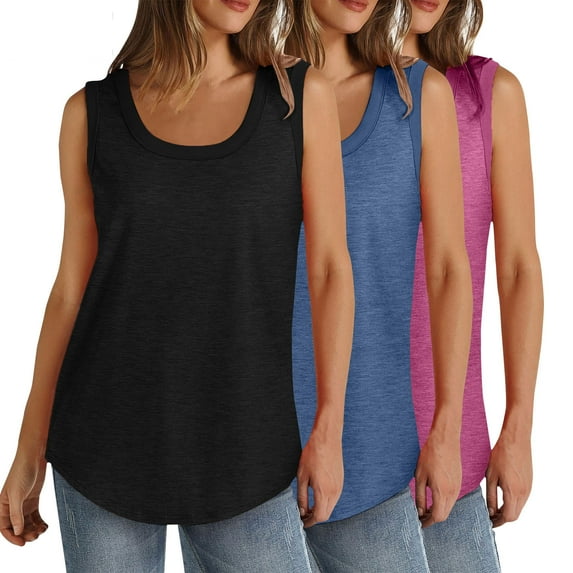 YABCSAZ 3 Pack Tank Tops for Women 2024 Ribbed Summer Casual Sleeveless Round Neck Tops Loose Fit Flowy Solid Color Trendy T-shirts Beach Vacation Tanks Clothes Outfits Summer Savings on Clearance