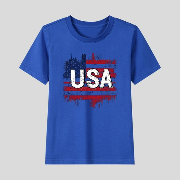 YABCSAZ 4th of July Boys Girls Summer Casual T-Shirts Short Sleeve Tops American Flag Star Shirts Toddler Outfits Kids Patriotic Clothes Unisex Tops Memorial Day Independence Day 90