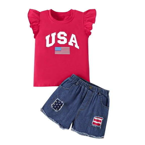 YABCSAZ 4th of July Toddler Baby 2Piece Playwear Sets Sleeveless American Flag Tank Tops+Shorts Kids Summer Casual Clothes Girls Boys Independence Day Patriotic Outfits Size 3 Years