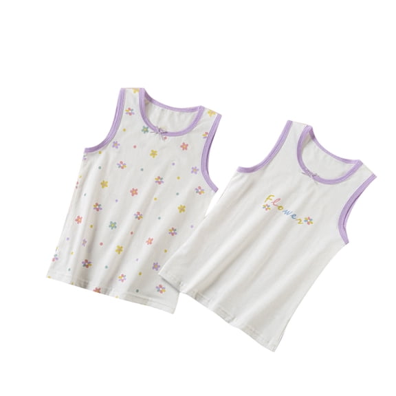 YABCSAZ Baby Girl's Tank Tops Summer Casual Tops Stretch Sleeveless Cami Tops Flower Print Cotton Tops Shirts Soft Comfort Dance Undershirts 2-Packs Size 5 Years