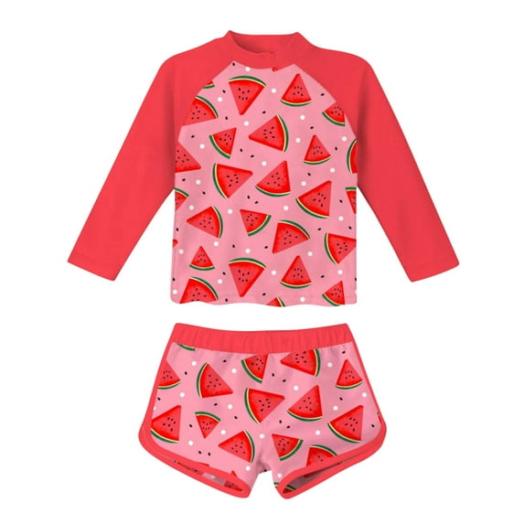 YABCSAZ Baby Girls Rash Guard Set UPF 50+ UV Swimsuit Long Sleeve Swimwear with Shorts 2 Piece Swim Set Toddler Bathing Suits Printe Suit Kids Size 2 Years