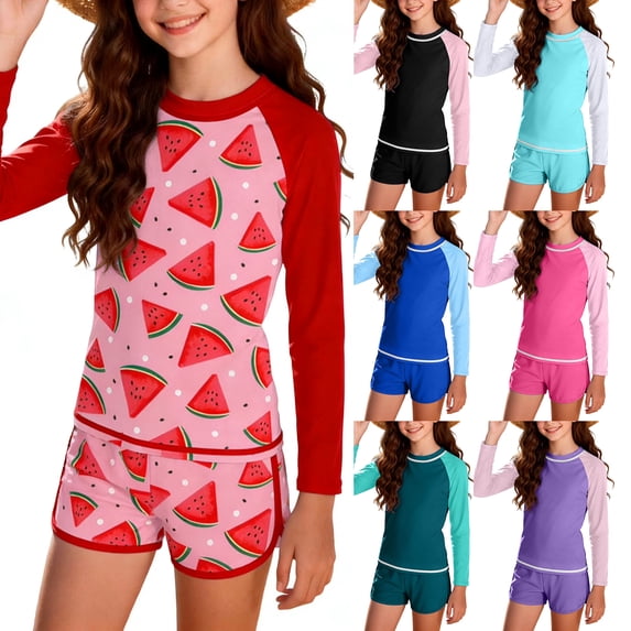 YABCSAZ Baby Girls Rash Guard Set UPF 50+ UV Swimsuit Long Sleeve Swimwear with Shorts 2 Piece Swim Set Toddler Bathing Suits Printe Suit Kids Size 2 Years