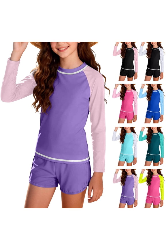 Baby Girls Rash Guard Set UPF 50+ UV Swimsuit Long Sleeve Swimwear with Shorts 2 Piece Swim Set Toddler Bathing Suits Printe Suit Kids Size 20 Years