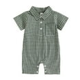 thumbnail image 1 of YABCSAZ Baby Girls Rompers Short Sleeve Button Down Onesie Bodysuits Spring Casual Bodysuit Soft Comfy Elastic Waist Jumpsuits Plaid Romper for Infant Baby Outfits Size 3 Month, 1 of 4