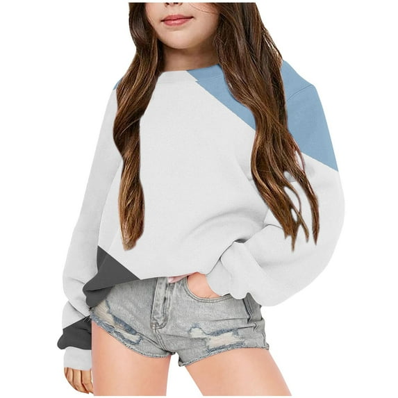 YABCSAZ Baby Girls Sweatshirts Casual Long Sleeve Round Neck Tops Oversize Loose Fit Toddler Shirts Color Block Kids Pullover Fall Warm Outfits Size 11 Years