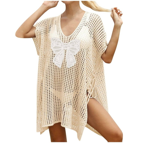 YABCSAZ Beach Cover Ups for Women Summer Sleeveless Swimsuit Crochet Swim Cover Up 2025 Swimwear Mesh Knit Cover Ups Tops Dress Shirts Bathing Suit Cover Up for Women