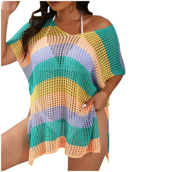 YABCSAZ Beach Cover Ups for Women Summer Sleeveless Swimsuit Crochet Swim Cover Up 2025 Swimwear Mesh Knit Cover Ups Tops Oversize Dress Shirts Plus Size Bathing Suit Cover Up for Women