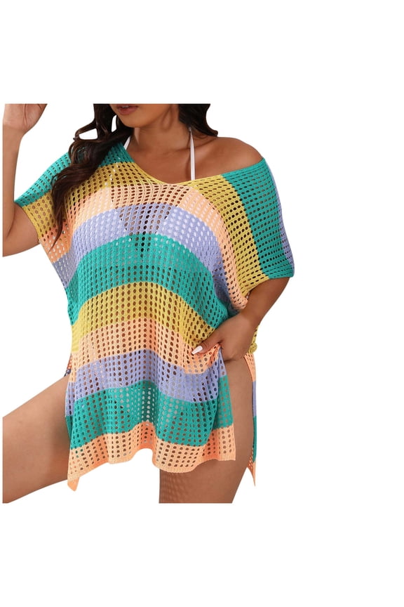 Beach Cover Ups for Women Summer Sleeveless Swimsuit Crochet Swim Cover Up 2025 Swimwear Mesh Knit Cover Ups Tops Oversize Dress Shirts Plus Size Bathing Suit Cover Up for Women