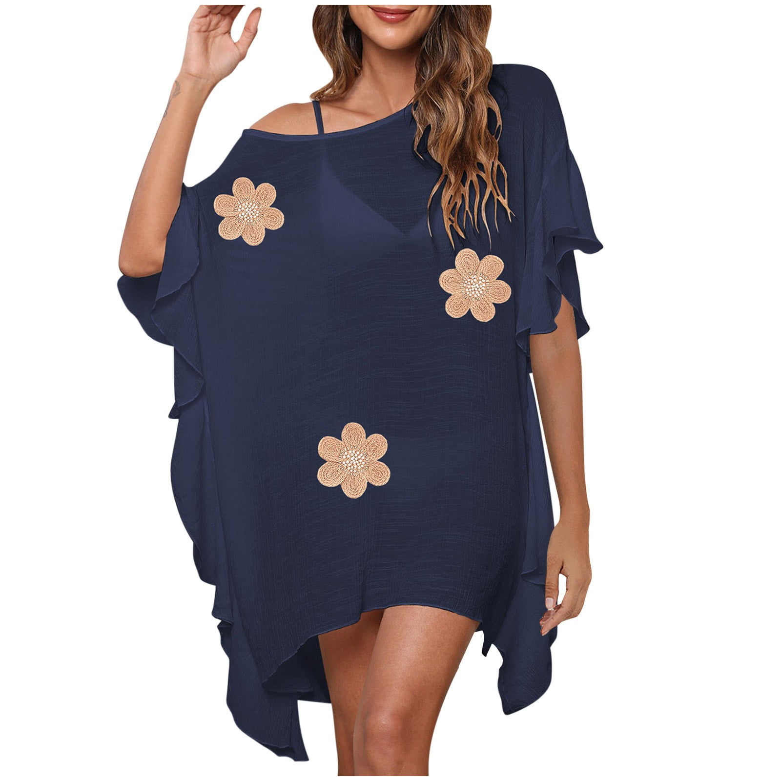 Crochet Navy Blue Swim Cover Up YABCSAZ Beach Cover Ups For Women