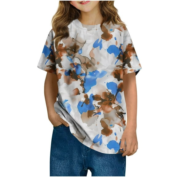 YABCSAZ Boys Girls Summer Tops Short Sleeve T-Shirts Kids Loose Fit Casual Tops Toddler Tie Dye Shirts Soft Comfortable Teens Unisex Tee Shirt, Little Girls Boys Outfit Size 5 T