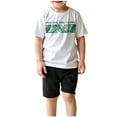 thumbnail image 1 of YABCSAZ Boys Summer Outfit Sets Short Sleeve T-Shirts Tops and Wide Leg Bermuda Shorts Kids Sets Cute Graphic Summer Clothes Loose Beach Outfit Sets Casual Baby 2Piece Playwear Sets Size 6 Years, 1 of 5