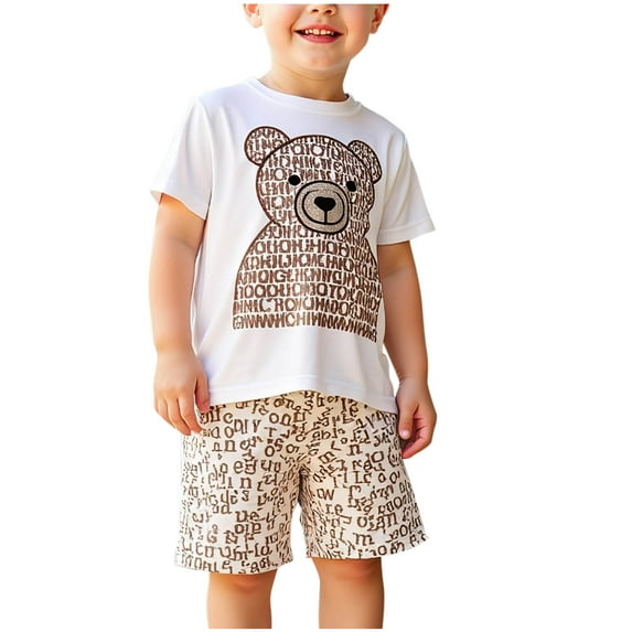 YABCSAZ Boys Summer Outfit Sets Short Sleeve T-Shirts Tops and Wide Leg Bermuda Shorts Kids Sets Cute Graphic Summer Clothes Loose Casual Baby 2Piece Playwear Sets for Beach Vocation Zoo Size 4 Years