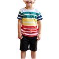 thumbnail image 1 of YABCSAZ Boys Summer Outfit Sets Short Sleeve T-Shirts Tops and Wide Leg Bermuda Shorts Kids Sets Striped Graphic Summer Clothes Loose Casual Baby 2Piece Playwear Sets Size 6 Years, 1 of 5