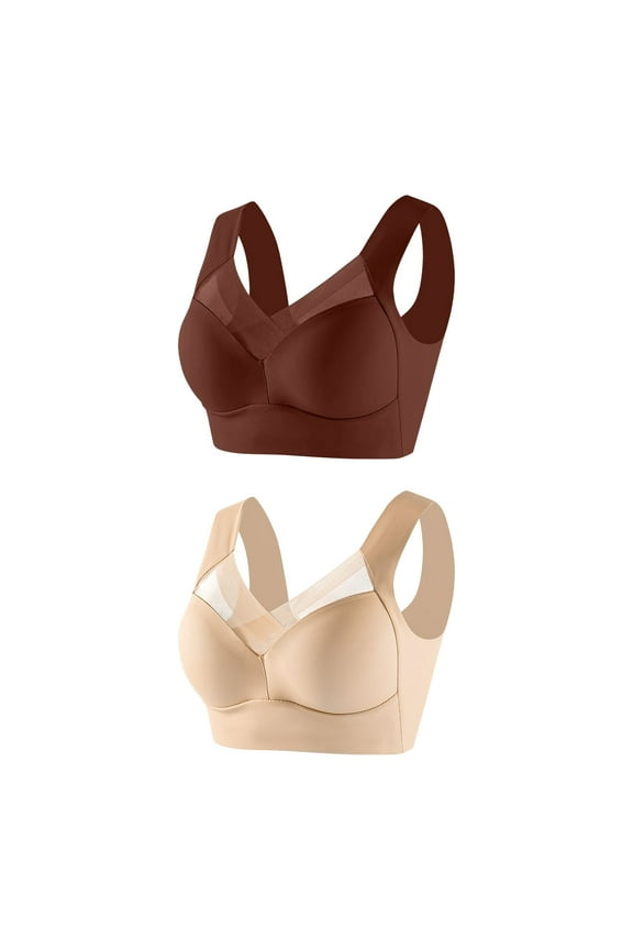 Bras for Women Plus Size Bras Wirefree Compression Sports Bra Close Breast Augmentation Underwear Flex Back Everyday Bras Wireless Support Full Coverage Bra Thin Side Collection 2-Pack