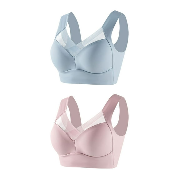 YABCSAZ Bras for Women Plus Size Bras Wirefree Compression Sports Bra Close Breast Augmentation Underwear Flex Back Everyday Bras Wireless Support Full Coverage Bra Thin Side Collection 2-Pack