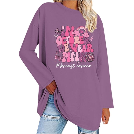 YABCSAZ Breast Cancer Scrub Tops for Women/Long Sleeve Shirts/Crewneck Shirt/Sweatshirt/Tunic Tops with Blessed Breast Cancer Pink Ribbon/Breast Cancer Awareness Breast Cancer Survivor Gifts