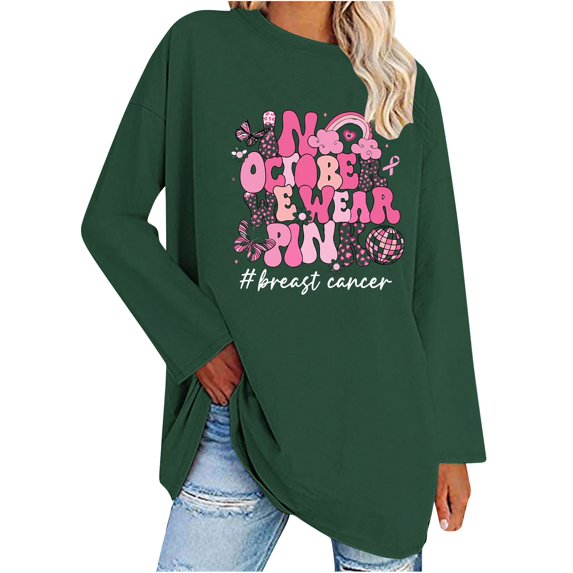 YABCSAZ Breast Cancer Scrub Tops for Women/Long Sleeve Shirts/Crewneck Shirt/Sweatshirt/Tunic Tops with Blessed Breast Cancer Pink Ribbon/Breast Cancer Awareness Breast Cancer Survivor Gifts