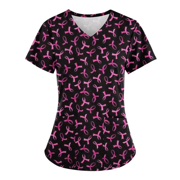 YABCSAZ Breast Cancer Scrub Tops for Women/Short Sleeve Shirts/Crewneck Shirt/Sweatshirt/Tops with Blessed Breast Cancer Pink Ribbon/Breast Cancer Awareness Breast Cancer Survivor Gifts for Women