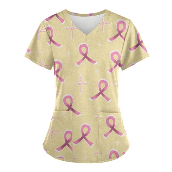 YABCSAZ Breast Cancer Scrub Tops for Women/Short Sleeve Shirts/Crewneck Shirt/Sweatshirt/Tops with Blessed Breast Cancer Pink Ribbon/Breast Cancer Awareness Breast Cancer Survivor Gifts for Women