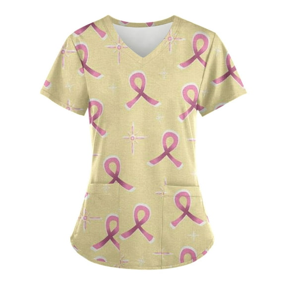 YABCSAZ Breast Cancer Scrub Tops for Women/Short Sleeve Shirts/Crewneck Shirt/Sweatshirt/Tops with Blessed Breast Cancer Pink Ribbon/Breast Cancer Awareness Breast Cancer Survivor Gifts for Women