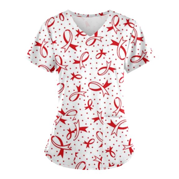 YABCSAZ Breast Cancer Scrub Tops for Women/Short Sleeve Shirts/Crewneck Shirt/Sweatshirt/Tops with Blessed Breast Cancer Pink Ribbon/Breast Cancer Awareness Breast Cancer Survivor Gifts for Women