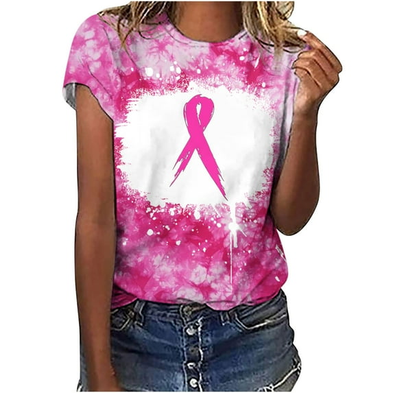 YABCSAZ Breast Cancer Shirts Tops for Women/Short Sleeve Shirts/Crewneck Shirt/Sweatshirt/Hoodie with Blessed Breast Cancer Pink Ribbon/Breast Cancer Awareness Breast Cancer Survivor Gifts for Women
