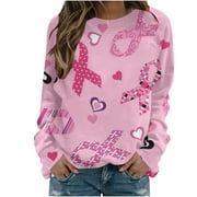 YABCSAZ Breast Cancer Shirts Tops for Women/Short Sleeve Shirts/Crewneck Shirt/Sweatshirt/Hoodie with Blessed Breast Cancer Pink Ribbon/Breast Cancer Awareness Breast Cancer Survivor Gifts for Women