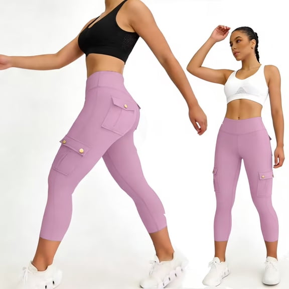 YABCSAZ Butt Lifting Leggings with Flap Pockets Workout Cargo Leggings for Women Solid Color Pants High Waist Tummy Control Running Yoga Pants