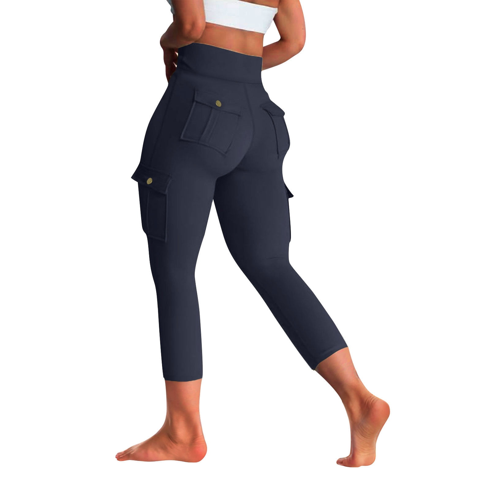FWfdhe Vrouwen yoga legging met zakken, sexy billen tillen hoge taille buikcontrole workout joggingbroek voor pilates gym, Zwart, L