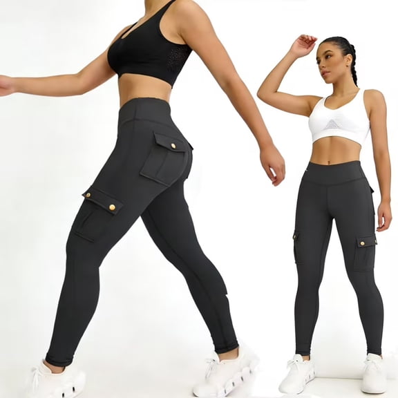 YABCSAZ Butt Lifting Leggings with Flap Pockets Workout Cargo Leggings for Women Solid Color Pants High Waist Tummy Control Running Yoga Pants