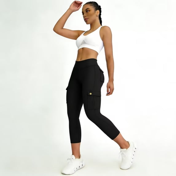 YABCSAZ Butt Lifting Leggings with Flap Pockets Workout Cargo Leggings for Women Solid Color Pants High Waist Tummy Control Running Yoga Pants