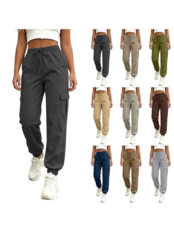 Cargo Pants for Women High Elastic Waisted Quick Dry Hiking Pants Stretchy Baggy Joggers Multi Pockets Combat Military Trousers Streetwear with Pockets