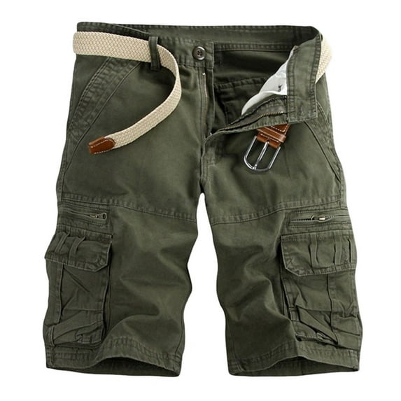 YABCSAZ Cargo Shorts for Men Zipper Buttons Solid Color Leisure Time Tooling Short Pants Outdoor Multi-Pocket Versatile Work Casual Shorts with One Belt