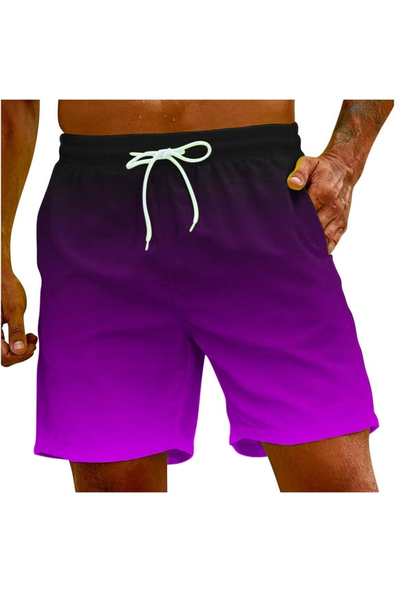 Casual Shorts for Men Drawstring Elastic Waist Short Pants Plus Size Wide Leg Loose Shorts with Pocket , Gradient Color Breathable Seaside Vacation Beach Shorts Swimming Trunks