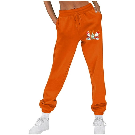 YABCSAZ Christmas Womens Fleece Lined Sweatpants Cotton Straight Leg Sweat Pants Winter Running Casual Yoga Lounge Workout Pockets