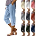 thumbnail image 1 of YABCSAZ Cotton Linen Capris Pants for Women Casual Summer Straight Wide Leg Loose Drawstring Elastic Waist Cropped Trouser with Pockets, 1 of 9