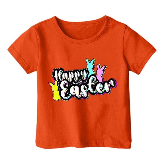 YABCSAZ Easter Tops for Toddler Baby Bunny Letter Printed T Shirt Short Sleeve Crewneck Loose Fit Tunic Tops Summer Casual Blouses Unisex kids Shirts Girls Boys Outfits Size 3 T