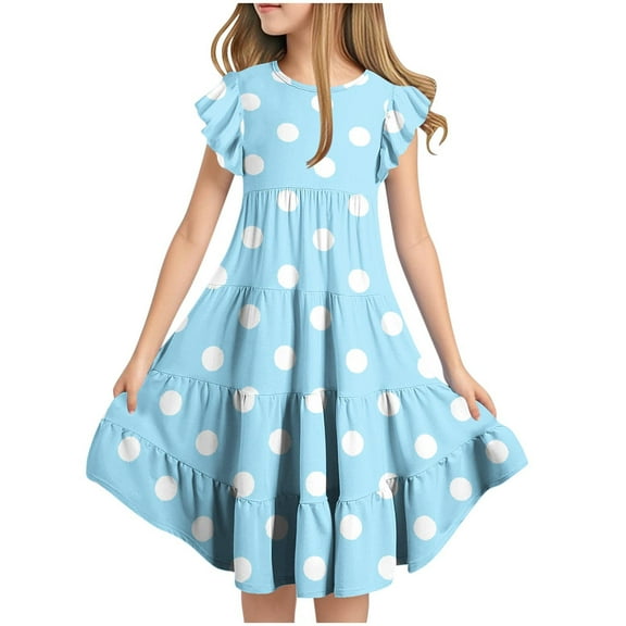 YABCSAZ Girl's Dresses Short Sleeve Princess Dresses Beach Sundress Casual Loose Fit Maxi Sundress Kids Summer Clothes Graphic Printed Cute Dress Toddler Baby Girls Summer Dress Size 8 Years