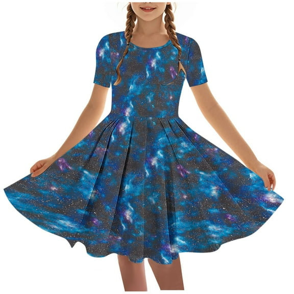 YABCSAZ Girl's Dresses Short Sleeve Princess Dresses Beach Sundress Casual Loose Fit Maxi Sundress Kids Summer Clothes Graphic Printed Cute Dress Toddler Baby Girls Summer Dress Size 11 Years