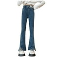 thumbnail image 1 of YABCSAZ Girl's Flare Jeans Elastic Waist Fleece Lined Denim Joggers Baby Casual Slim Comfy Pocket Toddler Jeans Streetwear,Trendy Kids Flares Pants Size 8 Years, 1 of 3