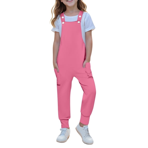 YABCSAZ Girl's Jumpsuit Sleeveless Spaghetti Strap Romper Casual Loose Summer Jumpsuit Solid Color Kids Clothes Infants Baby Outfits Baggy Wide Leg Romper with Pockets Size 5Years