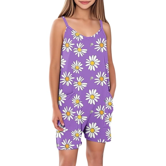 YABCSAZ Girl's Jumpsuit Sleeveless Spaghetti Strap Romper Casual Loose Summer Jumpsuits Solid Color Kids Clothes Infants Baby Outfits Baggy Sweatpants Romper with Pockets Size 7 Years