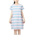 thumbnail image 1 of YABCSAZ Girl's Summer Dresses 2025 Short Sleeve Dress Round Neck Casual Loose Baby Girl Dress Striped Midi Dresses Kids Trendy Outfits Big Girls Everyday Dress Size 5T, 1 of 3