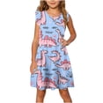 thumbnail image 1 of YABCSAZ Girl's Summer Dresses Ruffle Sleeve Tank Dress Round Neck Casual Loose Baby Girl Dress Dinosaurs Printed A-line Swing Dress Kids Trendy Outfits Big Girls Everyday Dress Size 7T, 1 of 8