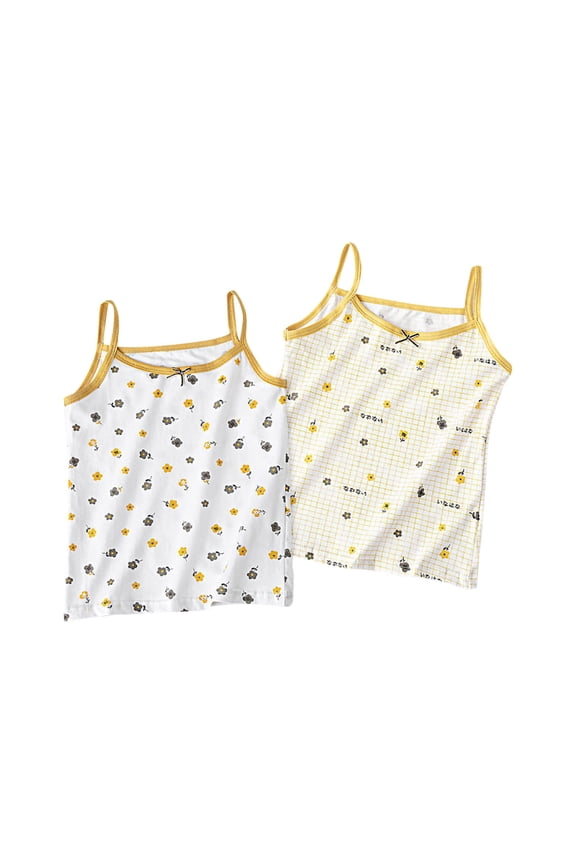 Girls Cami Tops Sleeveless Camisoles Flower Print Plaid Backless Tank Tops Summer Casual Stretch Undershirts Soft Comfort Breathable Dance Tank Tops, 2-Packs Size 11 Years