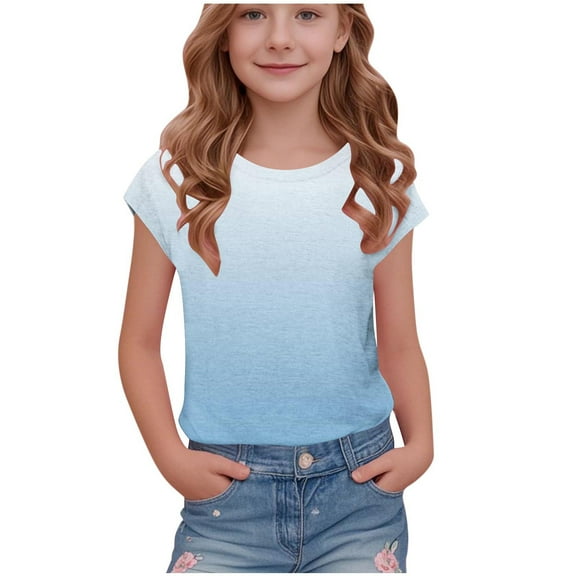 YABCSAZ Girls Summer Outfits Color Block Short Sleeve Tops Loose Fit Active Tee Shirts Kids Casual T-Shirts Blouses Tie Dye Shirts Tops Baby Clothes Size 9 T