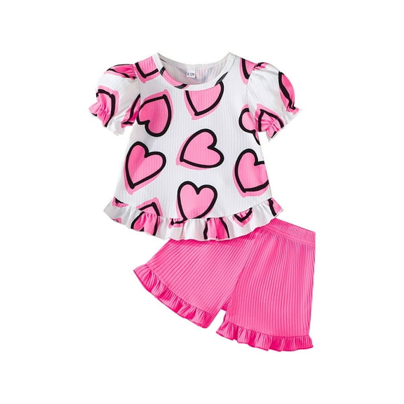 YABCSAZ Girls Summer Outfits Sets Ruffle Short Sleeve T-Shirt Tops and Bermuda Loose Shorts Kids Summer Casual Clothes Sets Toddler Baby Girls 2Piece Playwear for Beach Size 18 Months